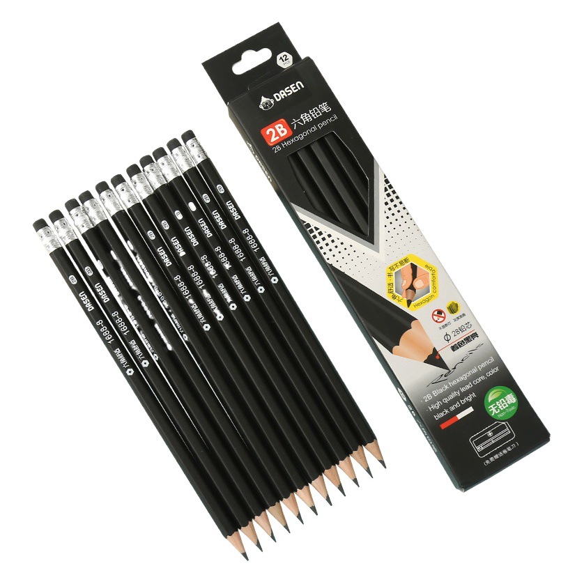 Black 2B Pencil Basswood with Eraser Boxed 12 Pack Student Examination Card Pen Office Meeting Pen Wholesale