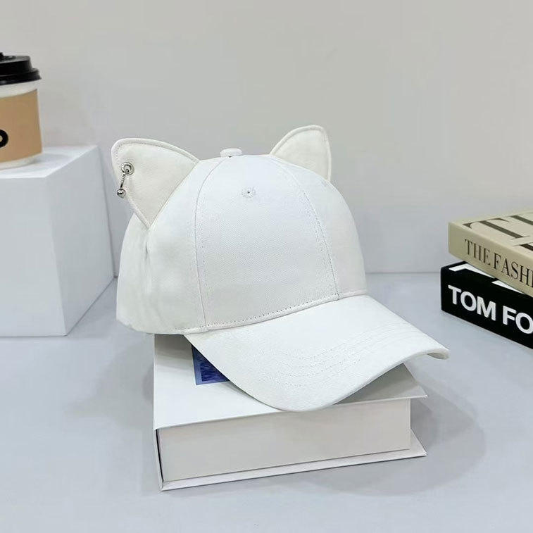 Picture of Cute Metal Buckle Cat Ear Hat Baseball Cap Women's Pointed Ear Spring Summer and Autumn Distinctive Cap Women's Korean-style All-match
