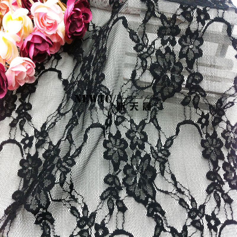 New brocade spandex five-star flower lace fabric light thin women's clothing fabric underwear black four-sided stretch