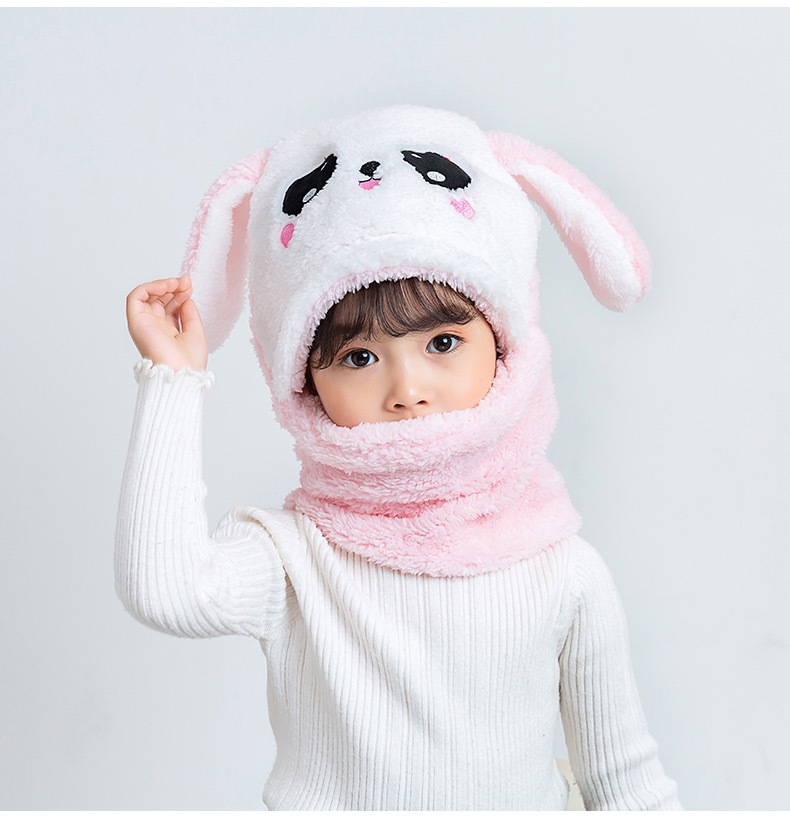 Picture of Children's hat wholesale autumn and winter boys and girls ear protection cap scarf one cute baby cap plus Velvet Ear cotton cap