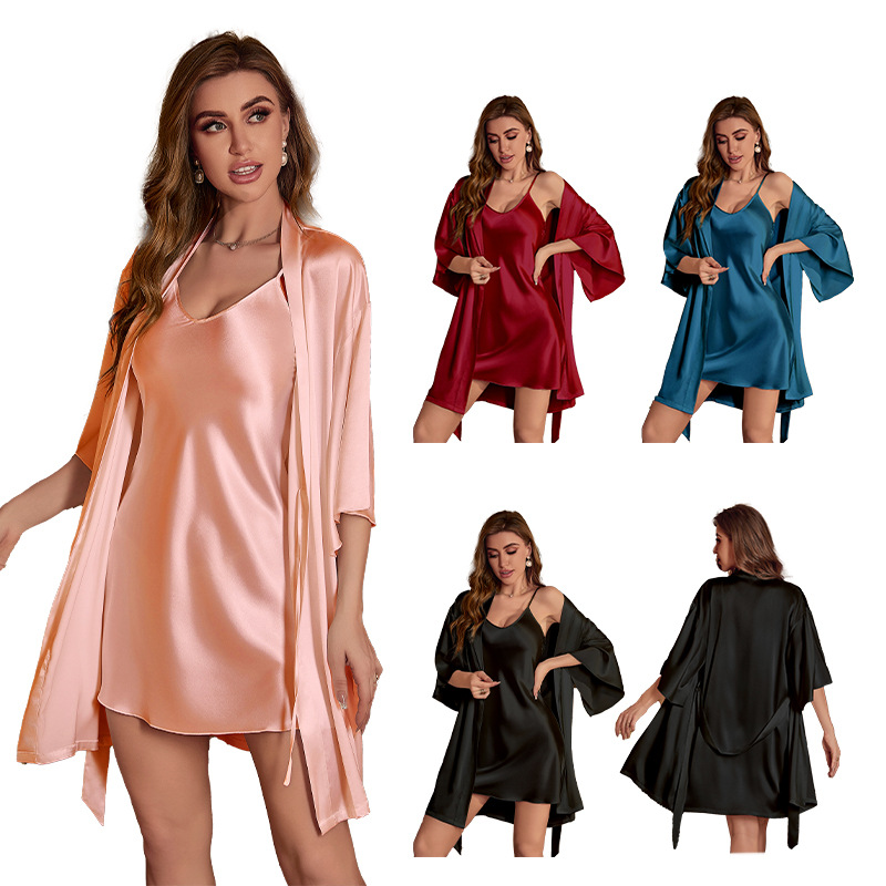 Amazon summer new Yaoting ice silk pajamas women's summer nightgown sling two-piece sexy homewear 3237