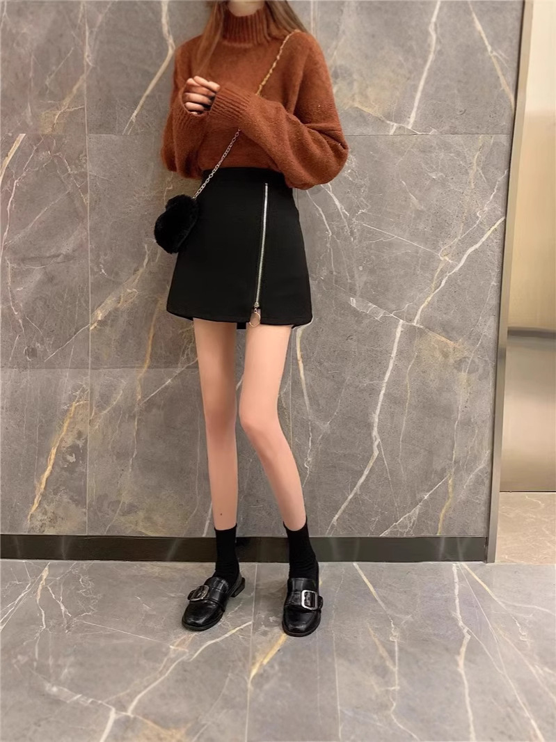 Black Short Skirt 2024 New Outfit Fashion Winter Woolen Skirt Women's Autumn and Winter High Waist A- Line Skirt
