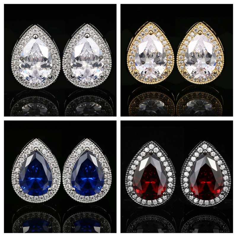 Cross-border Classic Hot Water Drop Crystal Zircon Sleeve Studs French Shirt Women Cuff Swarovski Gem Cufflinks