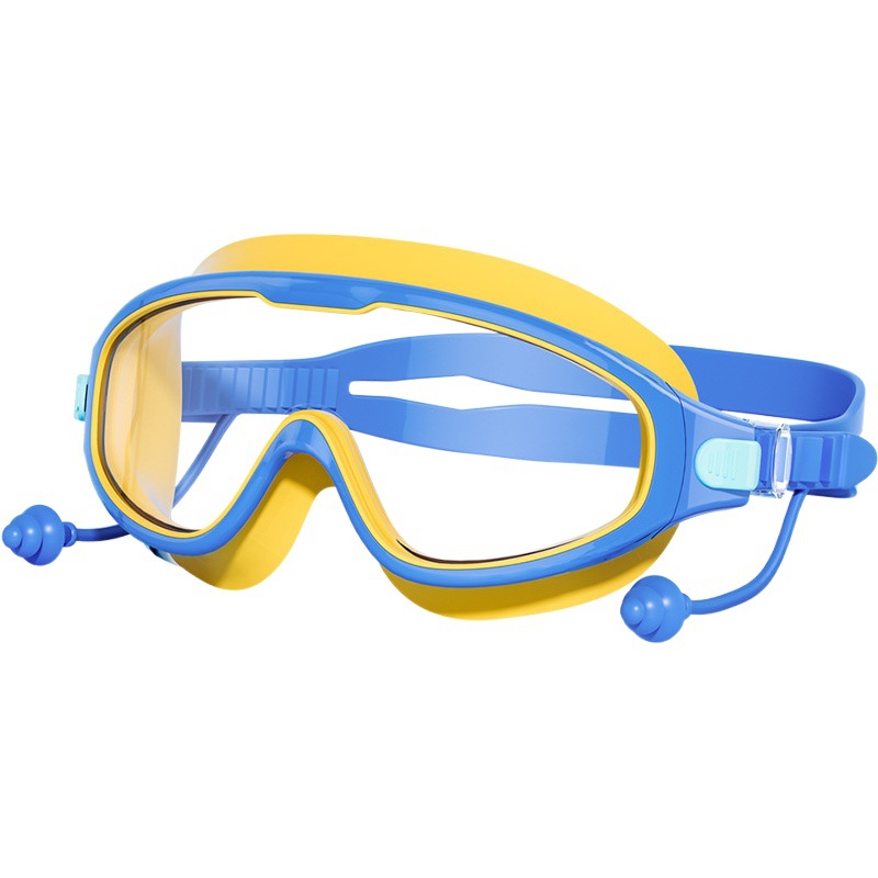 Children's swimming goggles large frame HD anti-fog waterproof boys and girls transparent swimming glasses diving swimming cap set equipment