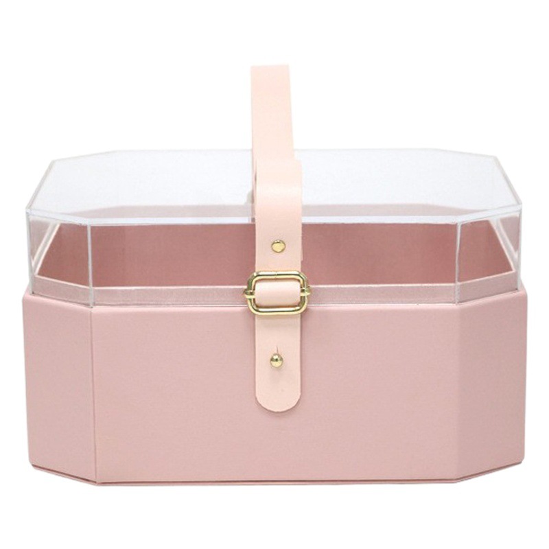 In stock wholesale customized wedding practical wedding hand gift box leather octagonal acrylic portable gift box