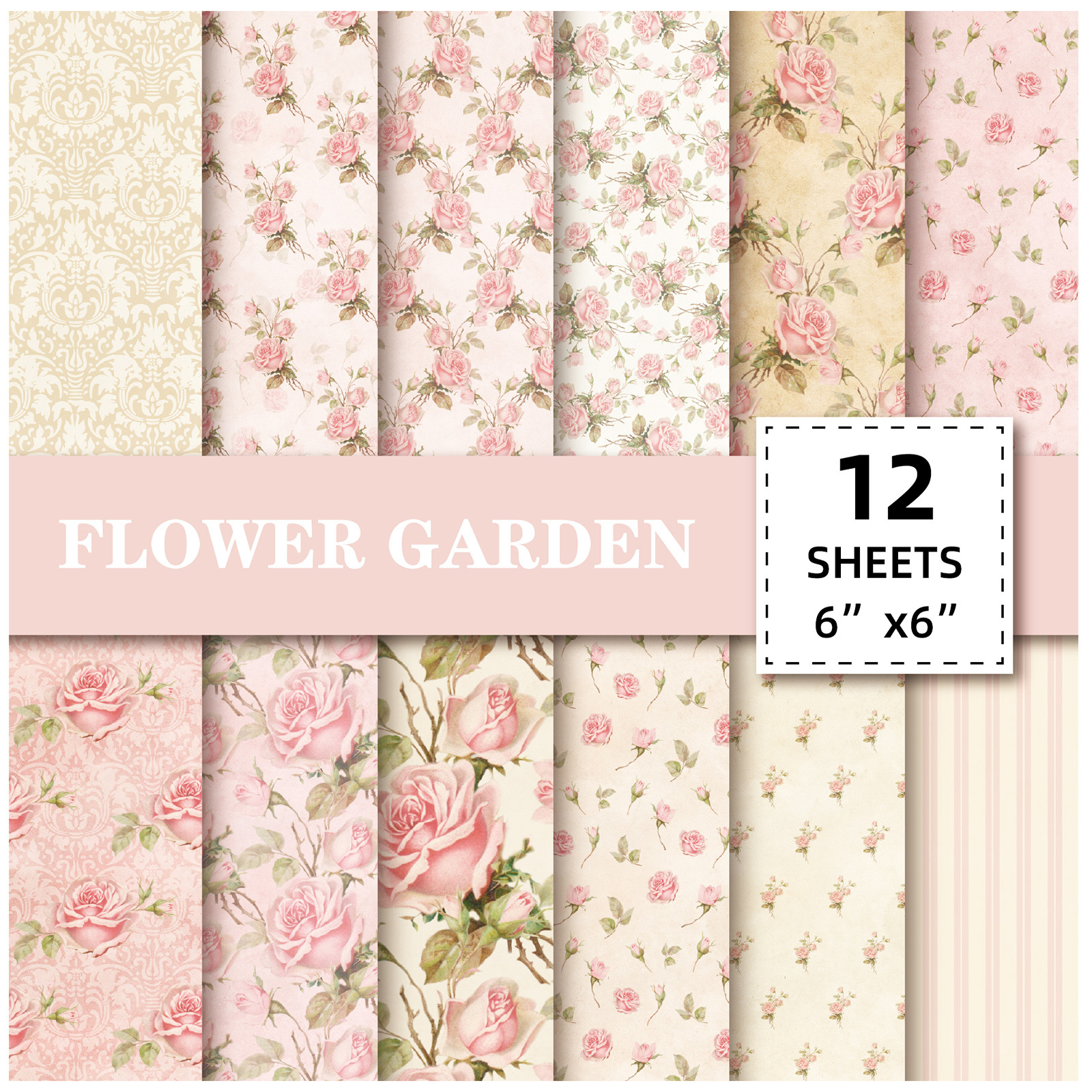 12 sheets/pack DIY photo album cut-off paper hand account material paper pink floral valentine's day background paper pattern paper