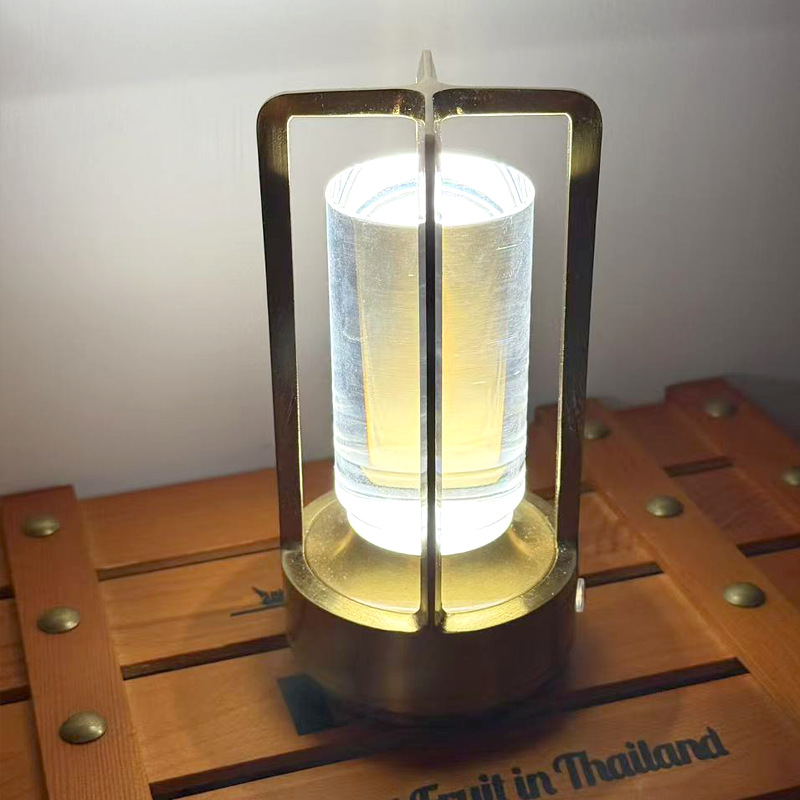 Cross-Border Wrought Iron Night Light Retro Hotel Cafe Touch Switch Rechargeable Atmosphere Ornament Bedside Crystal Table Lamp