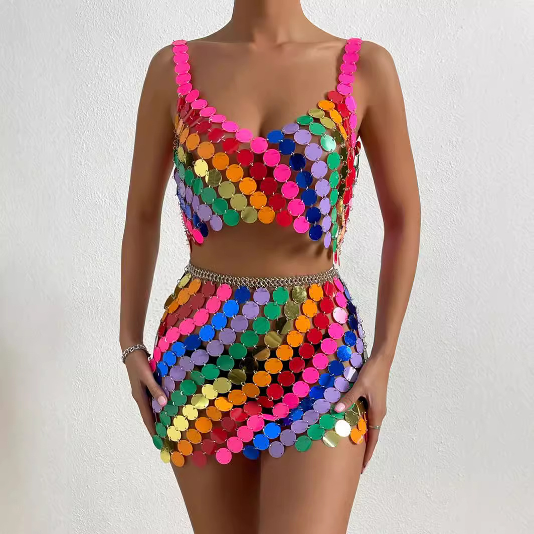 Manufacturer's Best-Selling European and American Cross-Border Autum Amazon Best-Selling Sexy Sequin Shoulder Strap Set Yy20305