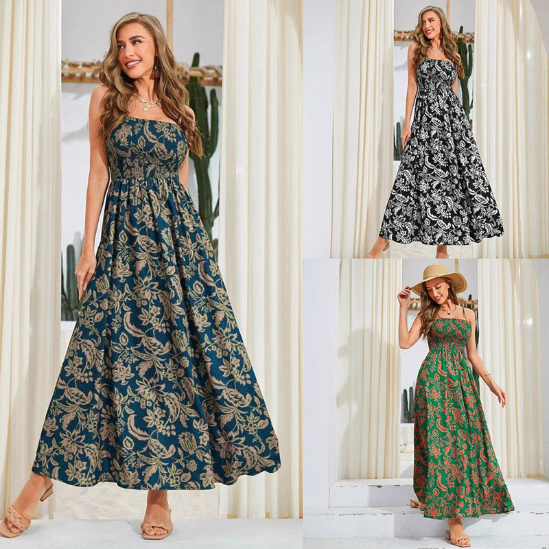 in stock real shot 2025 new spring and summer foreign trade cross-border best selling European and American flower printing to get long suspenders
