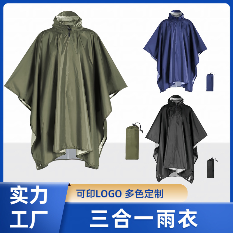 Three-in-one cape raincoat outdoor hiking conjoined poncho riding mountaineering waterproof portable lightweight cross-border raincoat