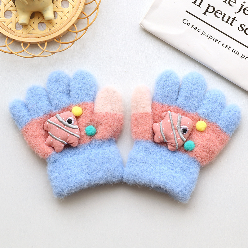 Picture of Children's Gloves Five Fingers Baby Autumn and Winter Cute Trendy Boys and Girls Students Thickened 1-3 Years Old 2 Warm Kids