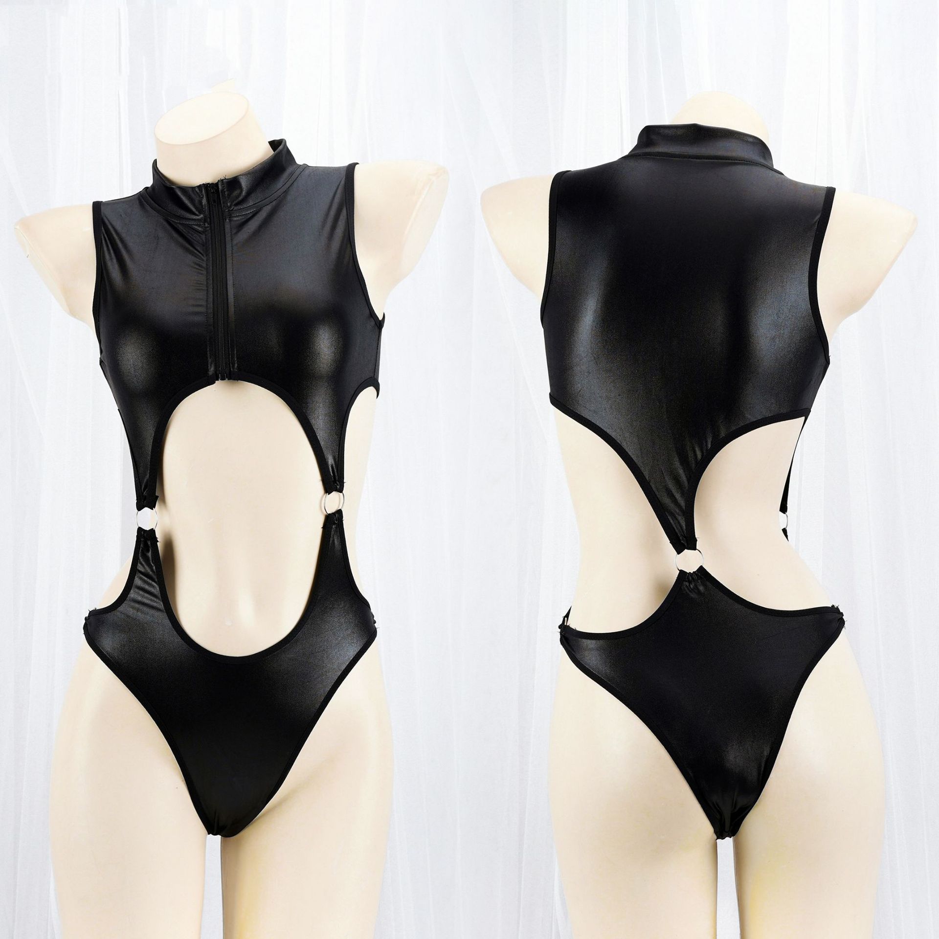Sexy Hollow Set Patent Leather Matte Dead Water Sexy Figure Nightwear Women's One-piece Tights Y0807