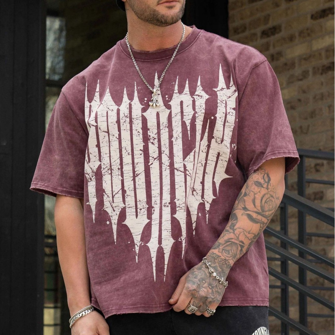 YOUNGLA American New Men's Oversized T-shirt Jogging Sports Fitness Cotton Round Neck Short Sleeve Fashionable Casual T-shirt