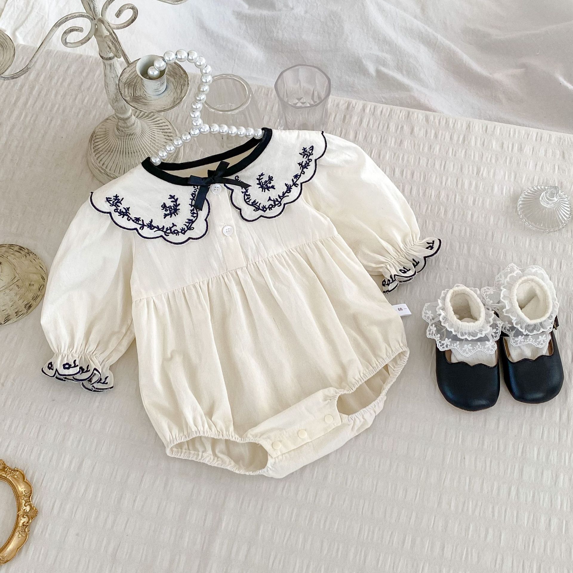 Picture of Autumn New 1-3 Years Old Baby Girl Baby Clothes Embroidered Contrast Color Long Sleeve Harper Simple Outfit Jumpsuit