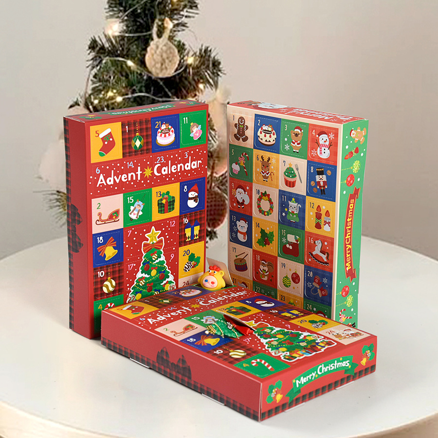 Cute Christmas hole happy surprise box in stock Christmas party gift 24 grid calendar blind box 5 pcs/bag