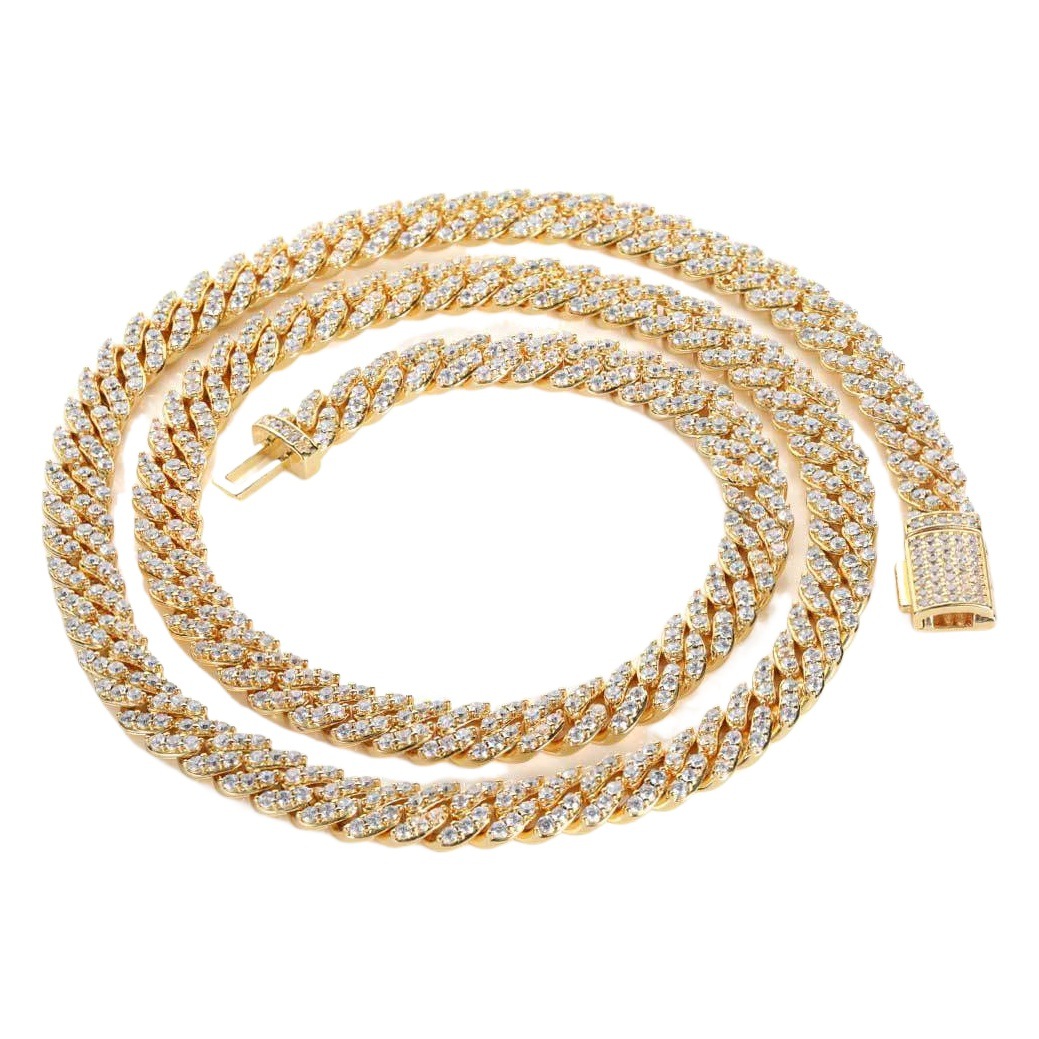European and American Cross-border Hip Hop Zircon Necklace Jewelry 8mm Flip Buckle Single Row Full Diamond Cuban Chain Men's Bracelet Jewelry