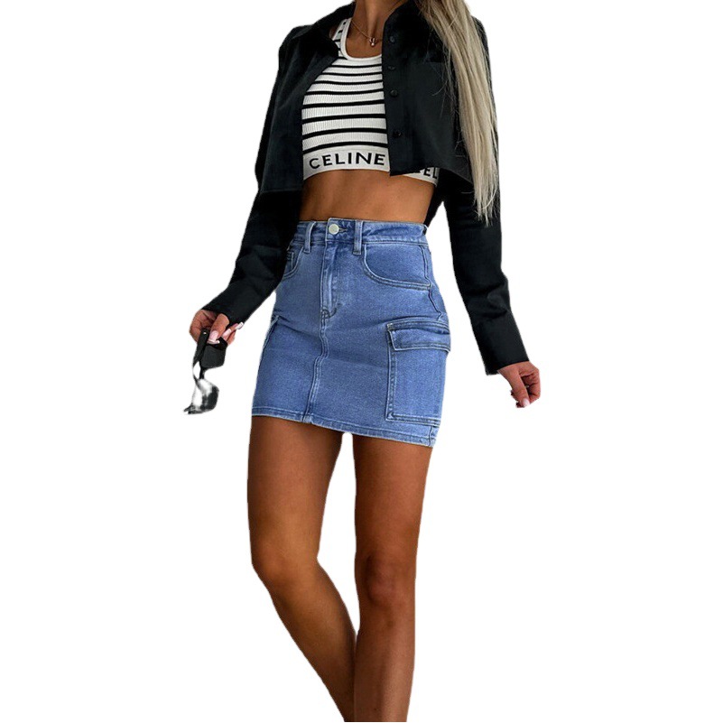 2024Wish European and American Clothing Half-Length Denim Skirt Cross-Border Export Amazon New American Sexy Workwear Skirt