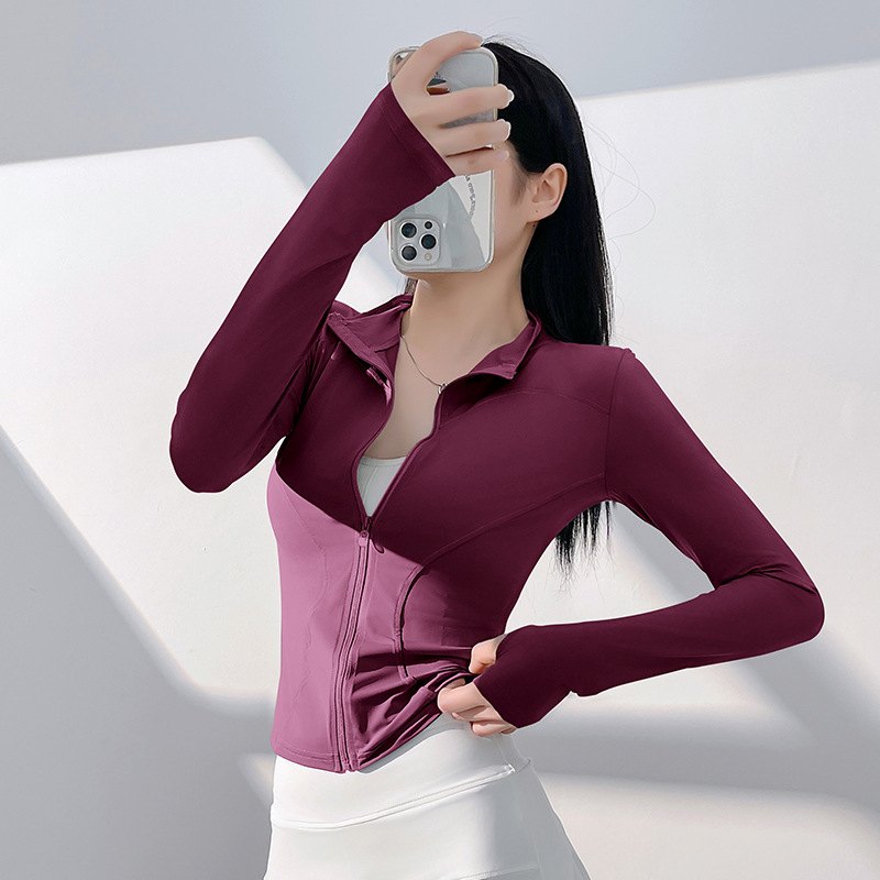 Picture of Juyitang Sun Protection Yoga Clothing Nude Outdoor Tight Breathable Sports Fitness Jacket Top for Women