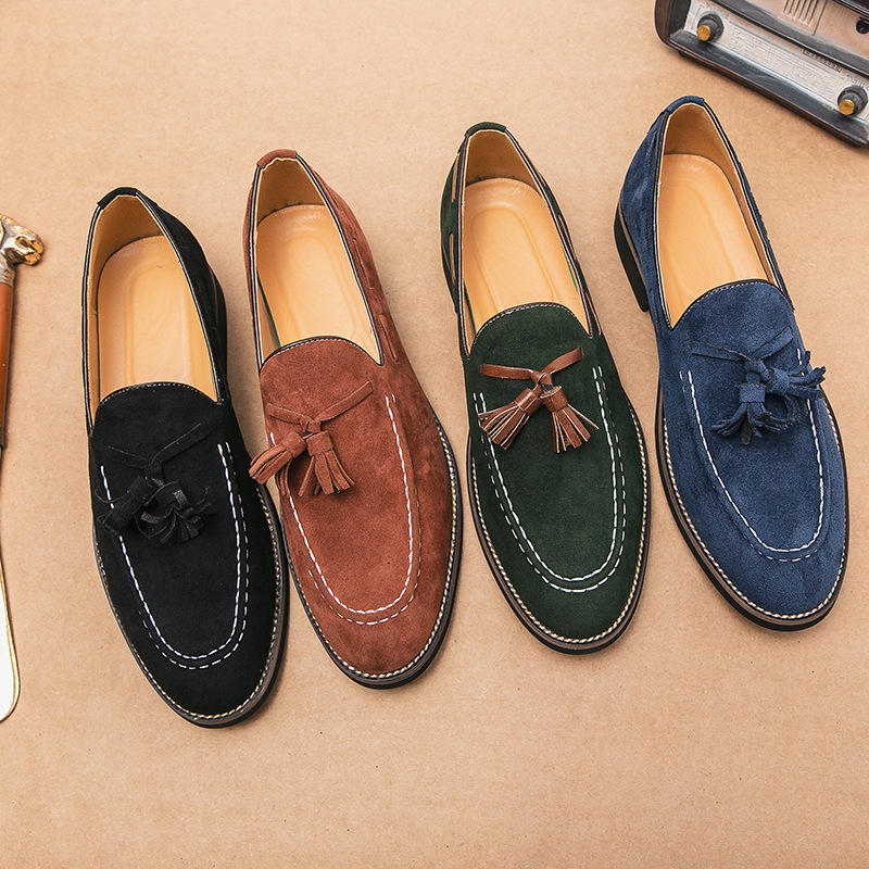 2025 Loafers Men's Korean Style Fashionable British Tassel Men's Shoes Suede Frosted Pedo Shoes Slip-on Shoes