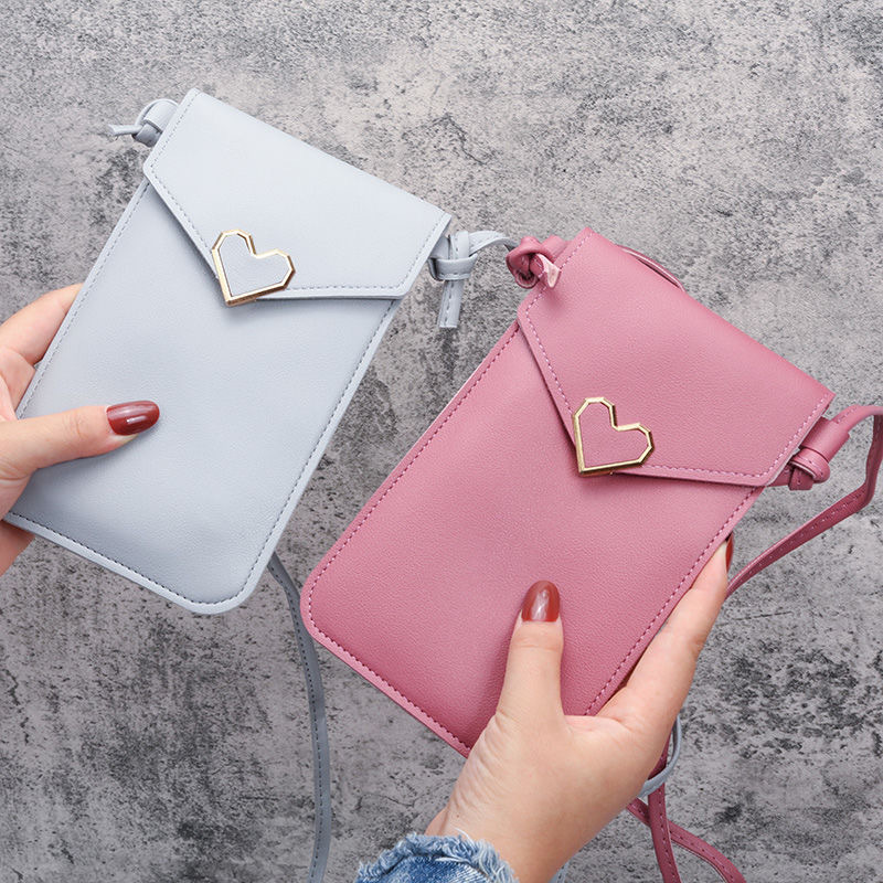 Picture of 2023 New Student Mini Crossbody Women's Bag Women's Heart-shaped Decorative Transparent Touch Screen Simple Retro Mobile Phone Bag
