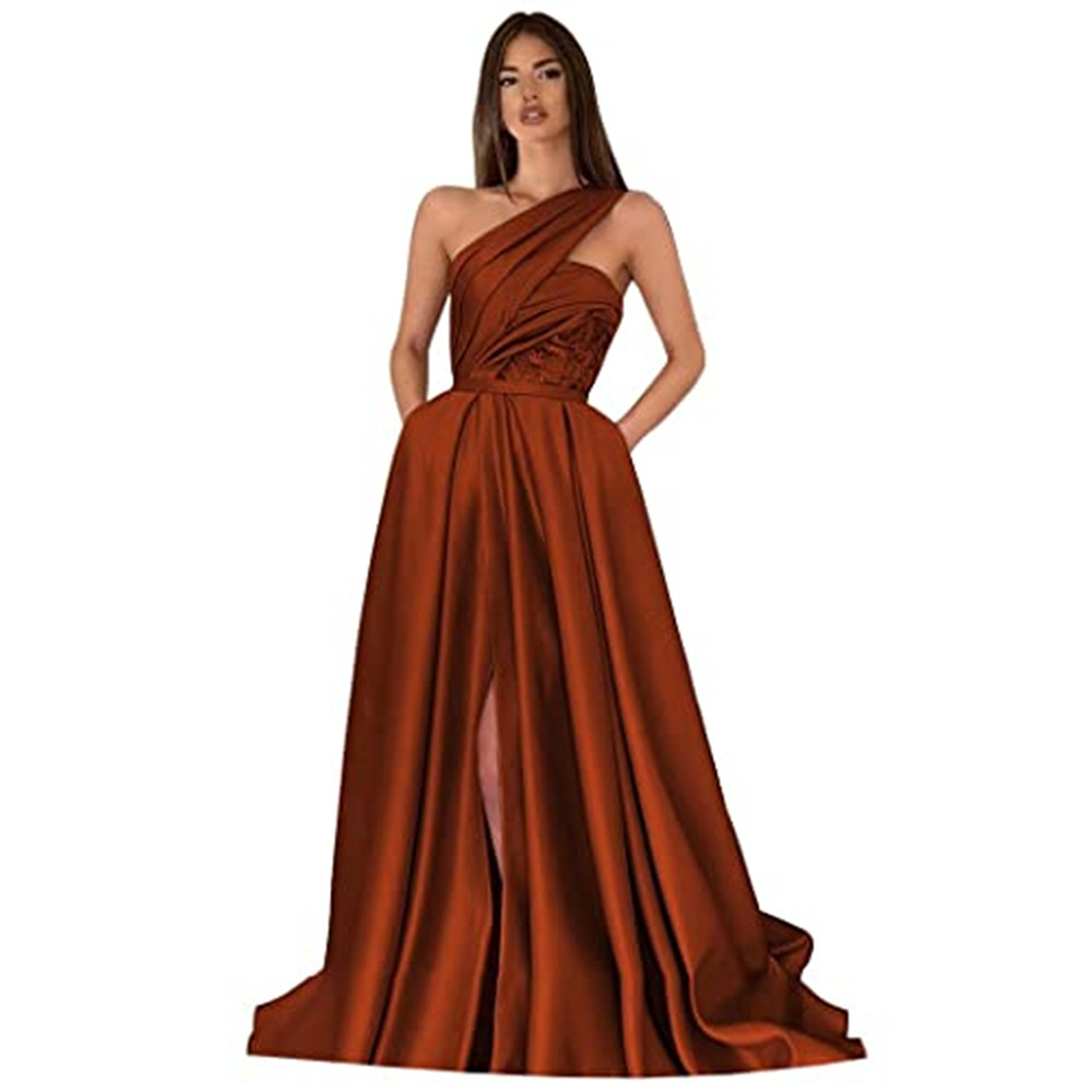 Picture of Temperament Sloping Shoulder Evening Gown Sexy Slit Sloping Shoulder Evening Dress