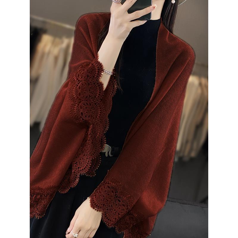 Picture of Sweater Coat Women's Spring and Autumn Loose Mid-length Sweater Outer Cape Fashion Elegant Wool Cape Shawl