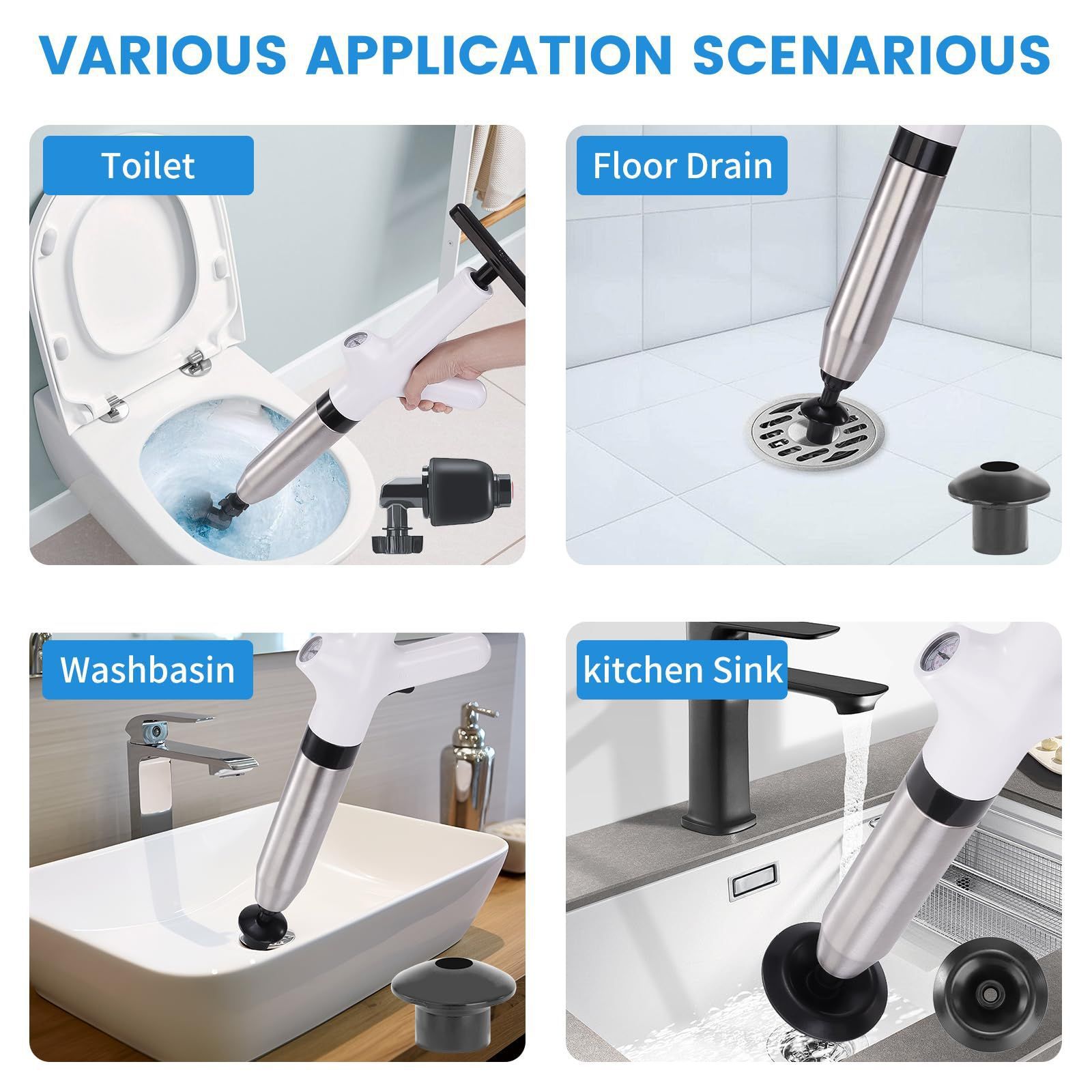 Picture of New Stainless Steel Toilet Dredge Sewer Blockage Artifact Poke Toilet Household Pipe Pneumatic One-shot