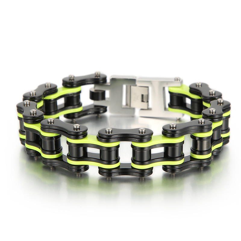 Picture of Cool Street Hip Hop Bicycle Chain Bracelet European and American Fashion Electroplated Titanium Steel Men's Motorcycle Bracelet