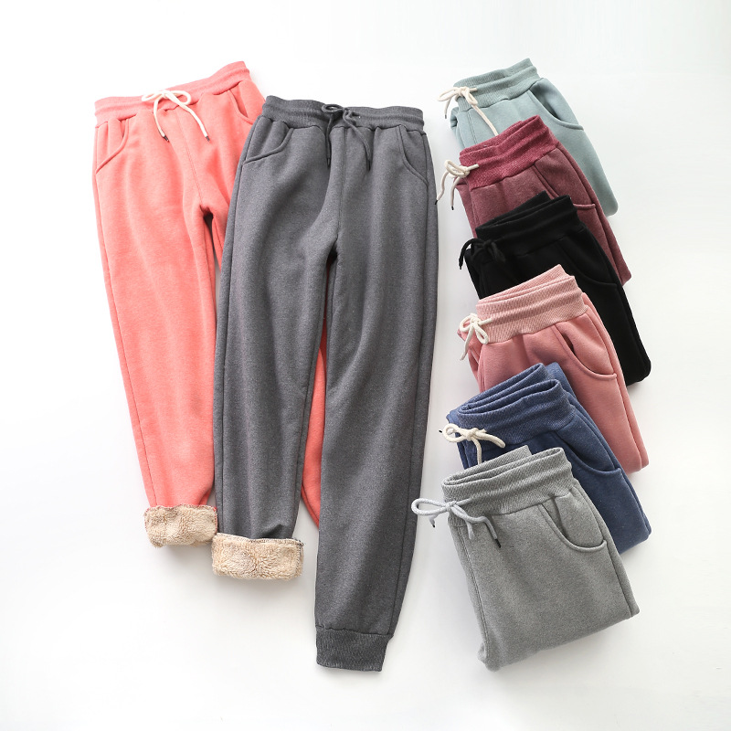 Picture of Harbin Cotton Trousers Fleece-Lined Women's Lamb Fleece Thickened Sweatpants Autumn and Winter Outer Wear Loose Leg Small Casual Cotton Pants
