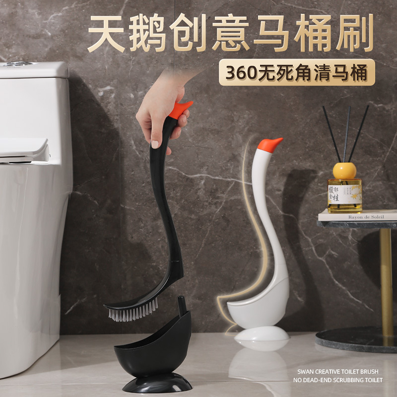 Picture of Creative Swan Toilet Brush Silicone Household No Dead Angle Toilet Brush with Base Bathroom Toilet Cleaning Brush