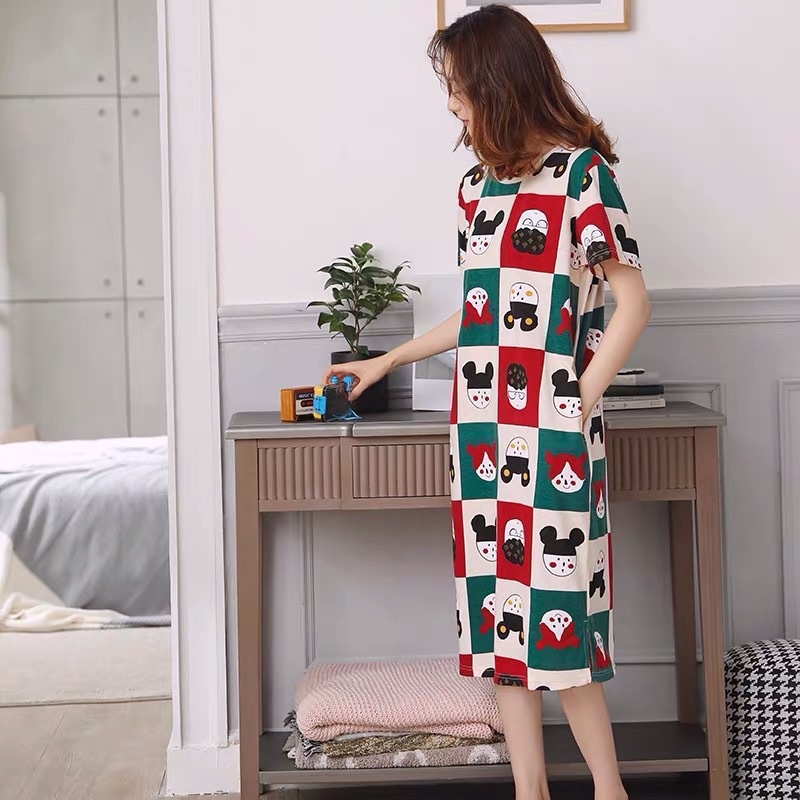 Picture of Pajamas for Women, Summer Korean Style, Women's Summer Nightgown, Short-Sleeved Women's Summer Home Wear Set, Student Plus Size Milk Silk