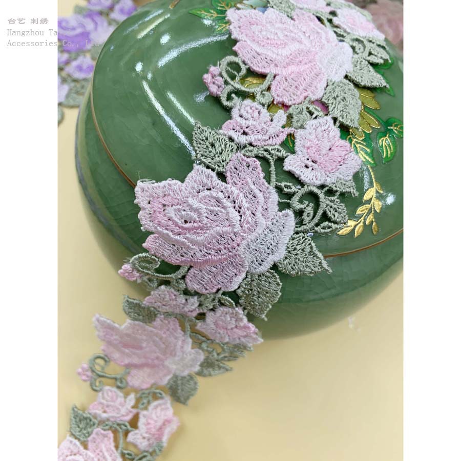 21 Spring and Summer New Pink Rose Lace Girl Sweet Flower Taiwan Embroidered Barcode Lace