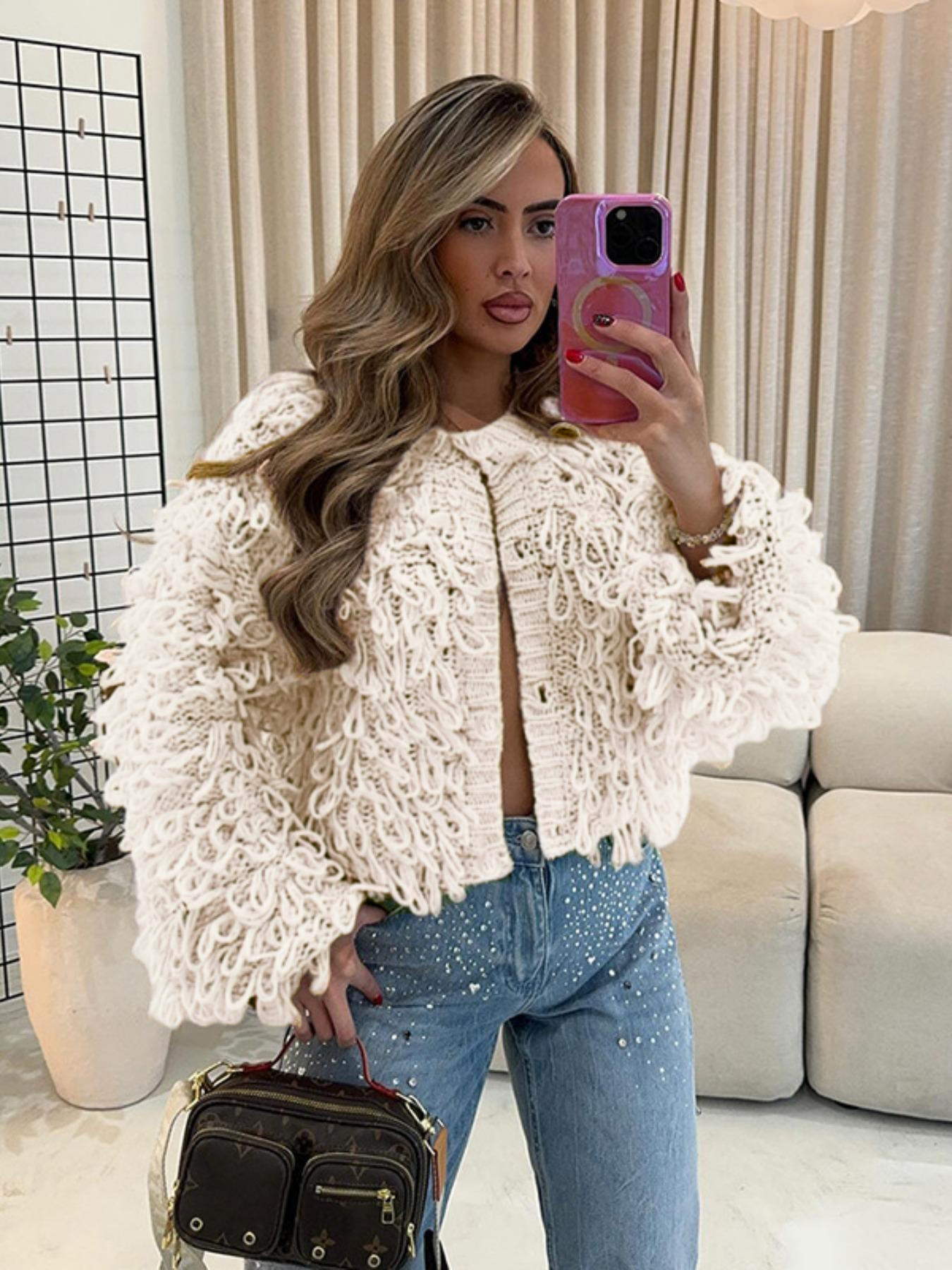 Cross-border European and American style 2025 new fashion temperament personalized commuting creative knitted fringe button woolen jacket
