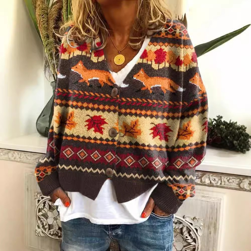 Foreign Trade Cross-border 2023 Amazon Foreign Trade New Christmas Abstract Printing Casual Cloak Coat Cardigan Sweater