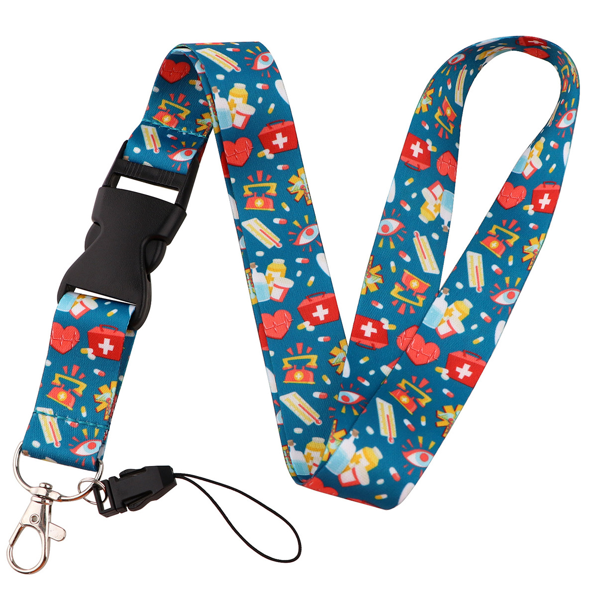 Picture of Buckle Rainbow Butterfly Moon Lanyard Card Set Ribbon Student Hanging Rope Cartoon Animal Combination Work Card Mobile Phone Rope