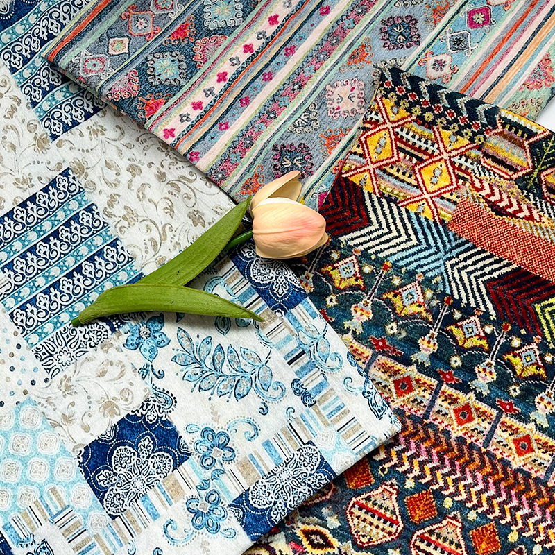 Ethnic Pattern New Chinese Digital Printed Fabric Brocade Cotton Fabric Chinese Style Han Dynasty Cheongsam Dress Top Fabric