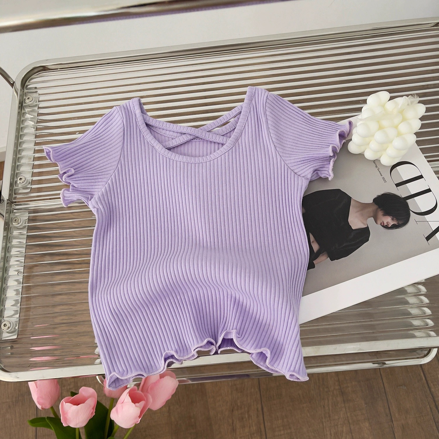 Picture of Girls' Summer Dress suit 2023 New Arrival Female Baby Korean Style Fashionable Short-sleeved Girl's Flower-bud Pants Summer Two-piece Set