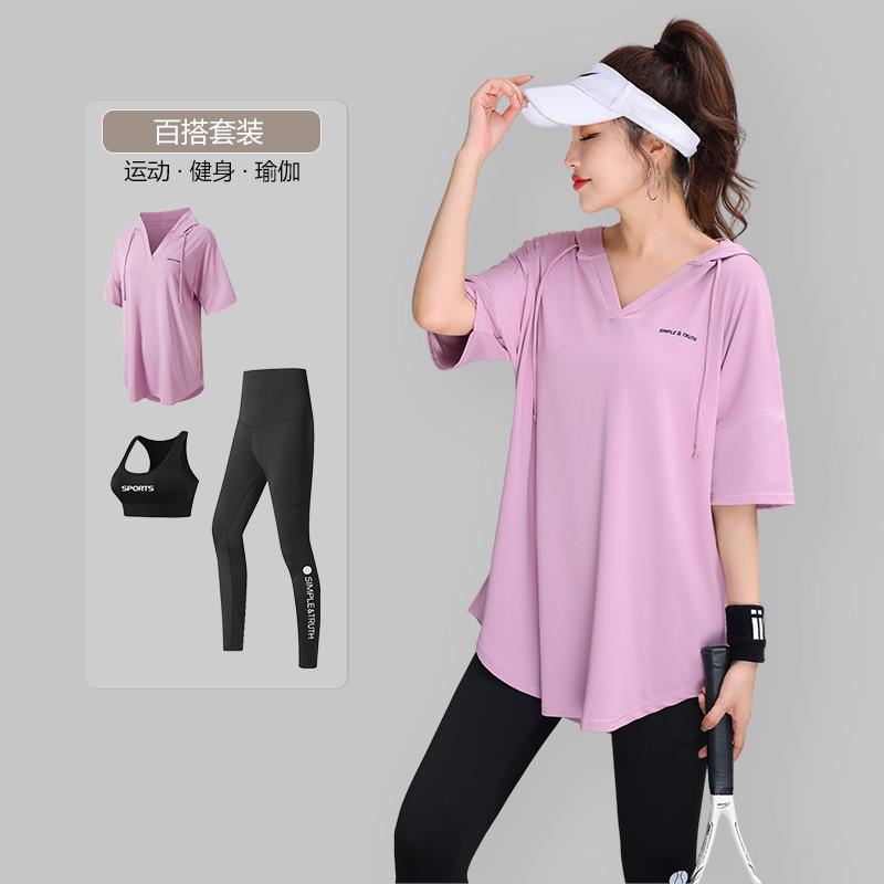 Yoga Fitness Clothes suit Sports Running Gym plus size chubby girl Covering Belly Slimming Relaxed-fit Korean Style
