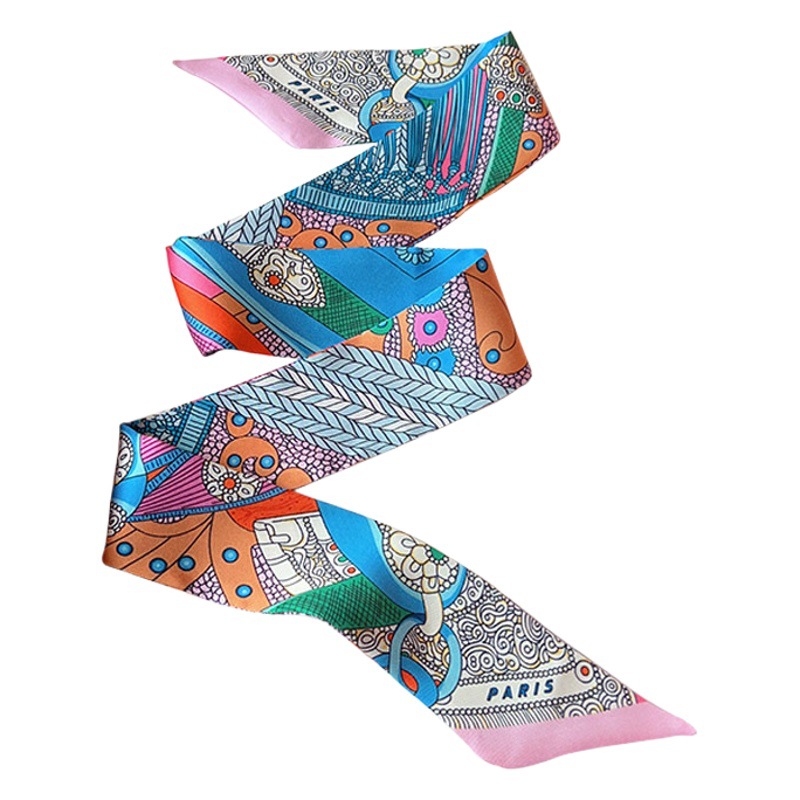 H Family Small Silk Scarf Twill Slender Strap Wrapped with Handle Ribbon Imitation Silk Noble Saddle Printed Streamer Scarf