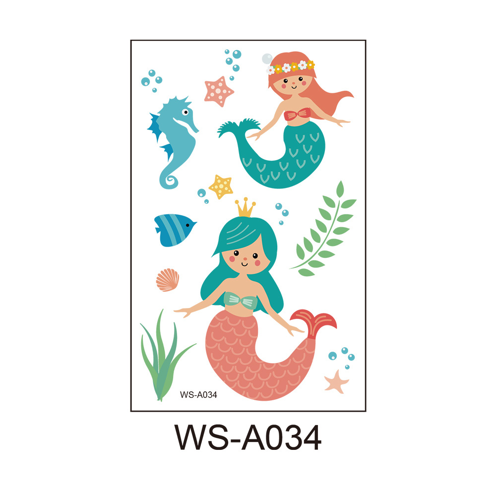 Picture of Cross Border Waterproof Sweat Tattoo Children Cartoon Dream Party Princess Theme Stickers suit Mermaid Tattoo Stickers
