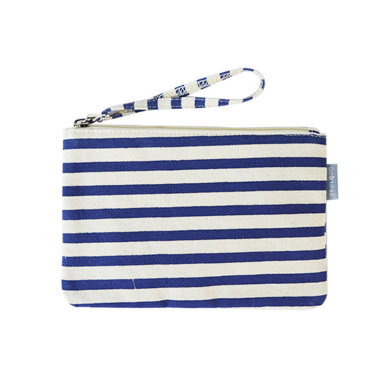 Canvas Pencil Case Custom Logo Cotton Linen Fabric Denim Stripe Casual Blue Stripe Personalized Sailor Stationery Bag