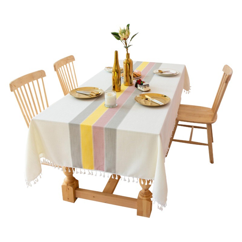 Dining Table Cloth Cross-border European and American Hotel Tablecloth Party Holiday Evening Restaurant Embroidery Meal Covering Cloth Cotton and Linen Table Mat Tassel