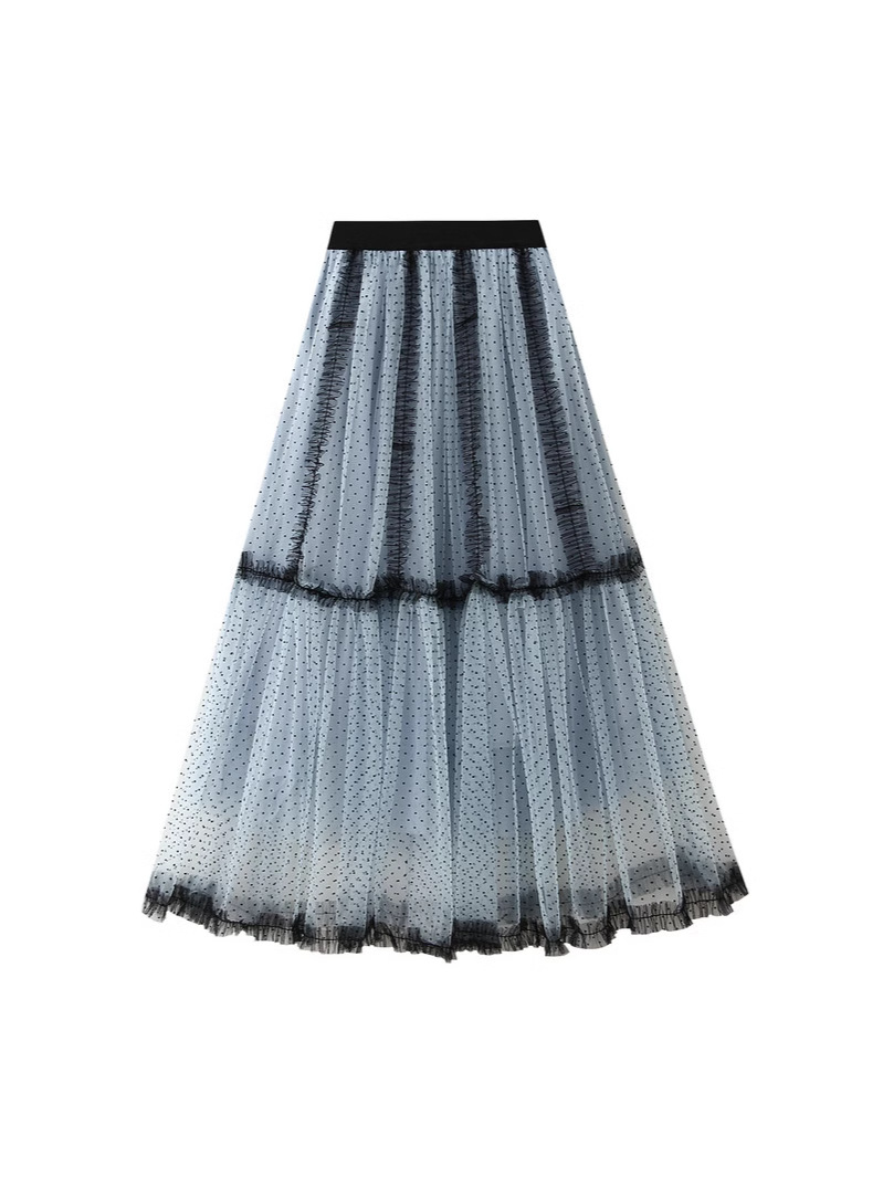 Heavy Industry Mesh Skirt, New Polka Dot A-Line Elegant Blue Cake Gauze Skirt, Slimming Look