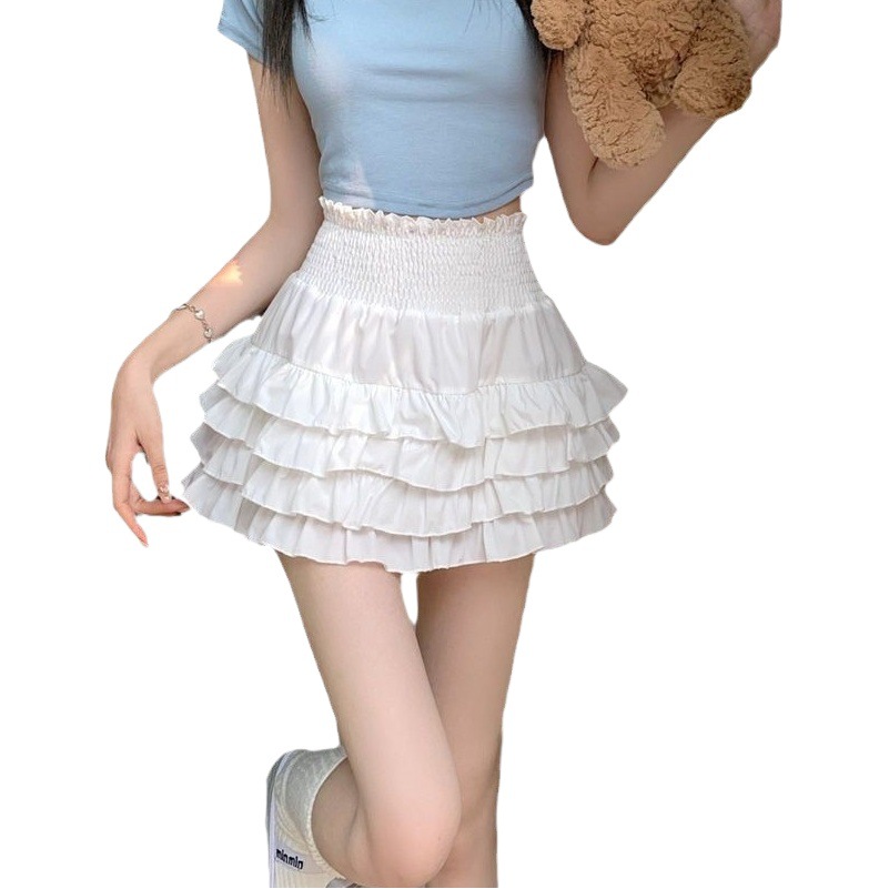 White lace skirt women's spring anti-exposure culottes small A- line skirt high waist fluffy cake skirt