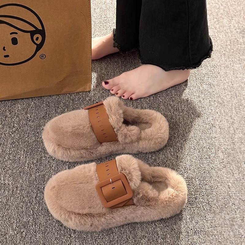 Baotou Mao Mao slippers women's outdoor wear autumn and winter new warm net popular sponge cake thick bottom home non-slip soft bottom cotton slippers