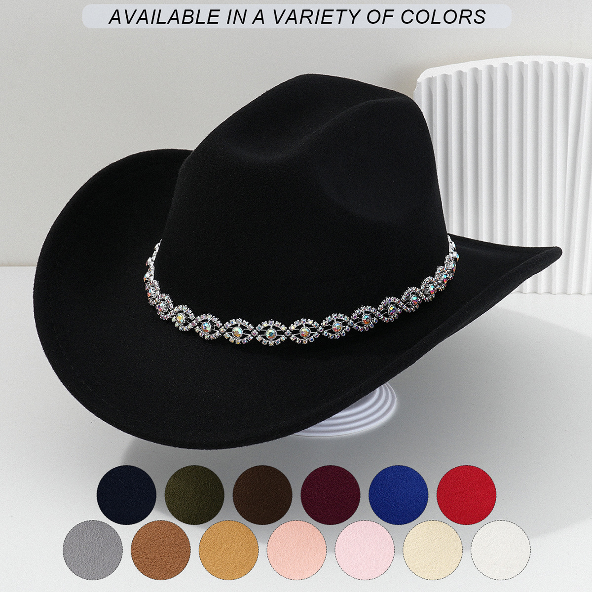 Women's Neutral Western Cowboy Hat Round Eyes Rhinestone Jewelry Accessories Bride Hat Birthday Party Hat