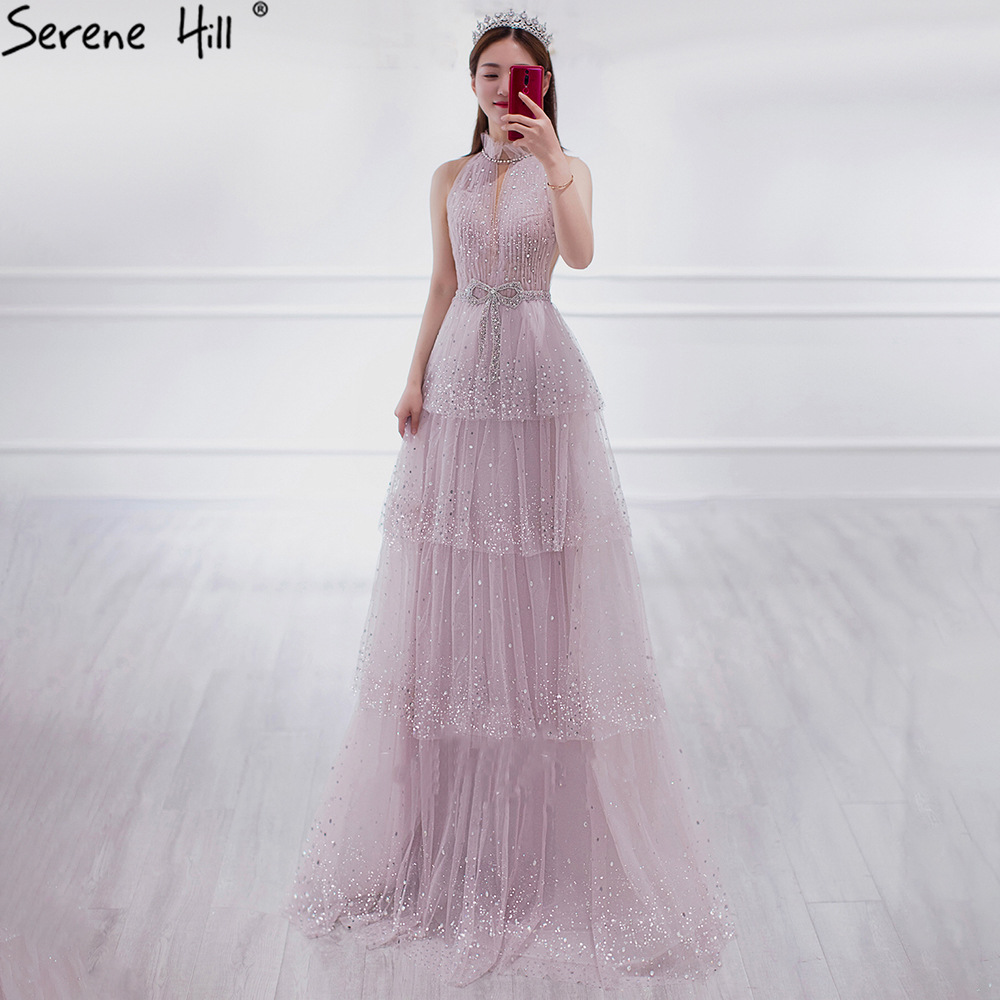 2022 New Pink Beaded Elegant Celebrity Cake Skirt Annual Meeting Host Banquet Evening Dress LA70806