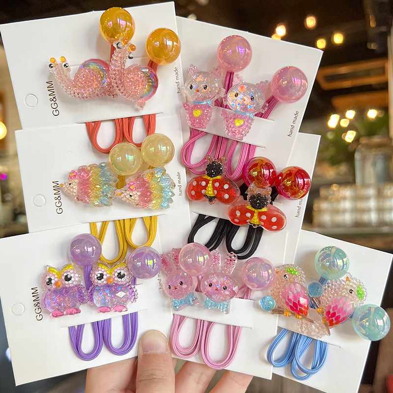 Korean-style Cartoon Owl Hair Rope Children's Hair Accessories Wrap Jelly Beads Girl's Rubber Tendon Hair Rope Colorful Headwear Hair Ring