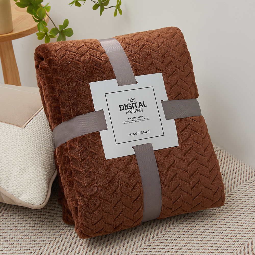 Picture of Barley Ear Cross-border in stock Solid Color Jacquard Blanket Coral Fleece Flannel Blanket Thickened Blanket Gift Blanket Foreign Trade