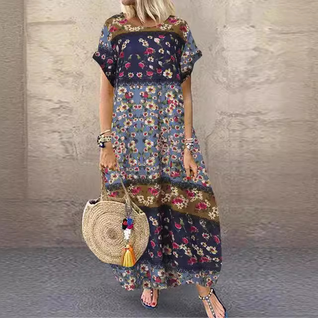 2024 Spring and Summer Amazon New Seaside Vacation Dress Fashion Short Sleeve Casual Loose WD31